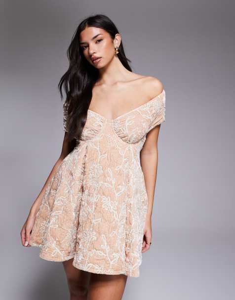 ASOS LUXE flower embellished velvet mini dress in pink - view 1