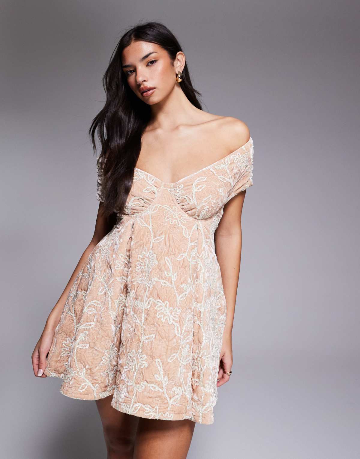 ASOS LUXE flower embellished velvet mini dress in pink