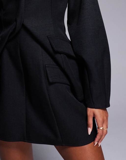 ASOS LUXE – Geformter Minirock in Schwarz aus strukturiertem Leinen, Kombiteil, 5 von 5