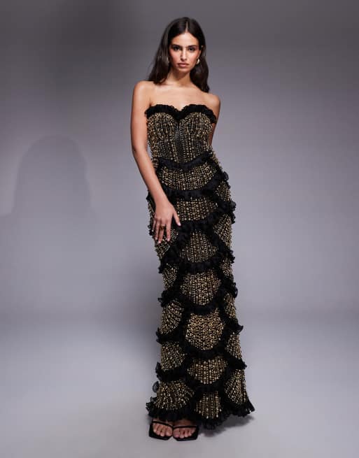 knee length dresses for ladies Embellished Bandeau Cowl Neck Maxi Dress in Blush - 6 main image 0