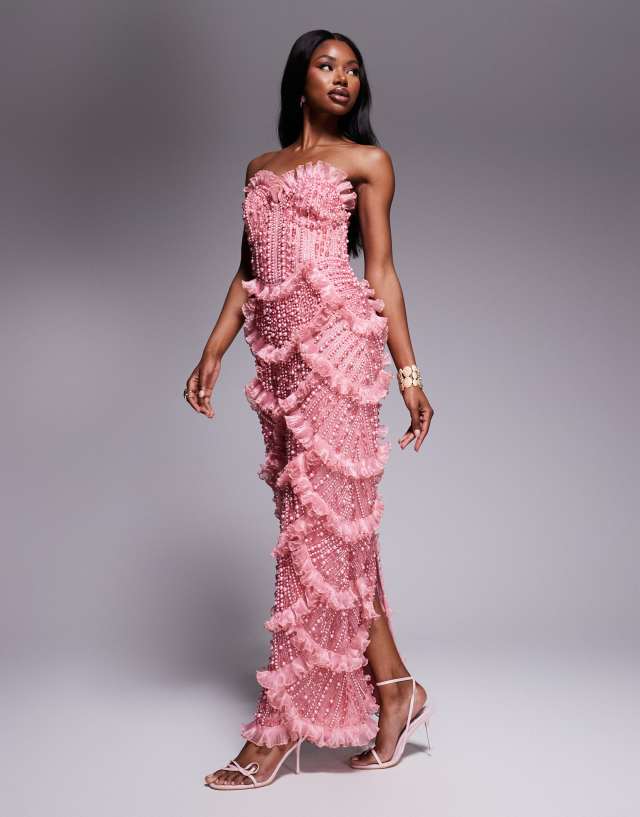 pink bandeau embroidered lace bodycon dress ASOS LUXE gem embellished maxi with scallop hem in Color:AUBERGINE cf-size-56r-50w Charabia Paris Girls Pink Underwear solutions