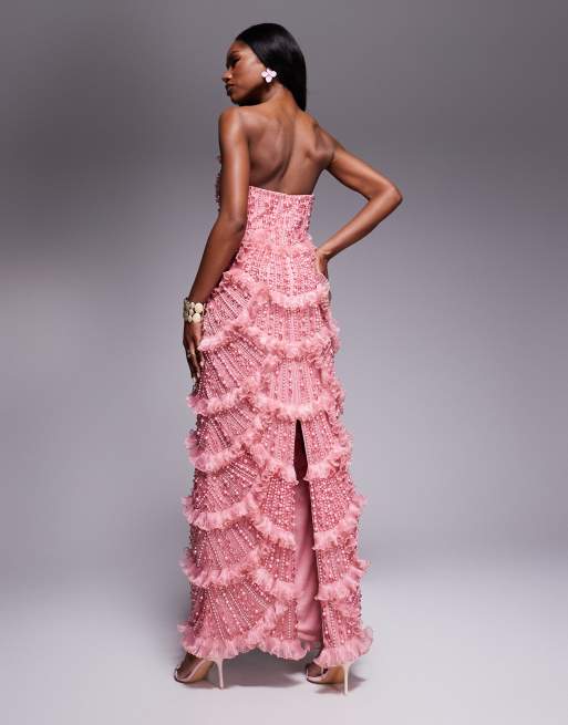 ASOS LUXE gem embellished bandeau maxi dress with scallop hem in