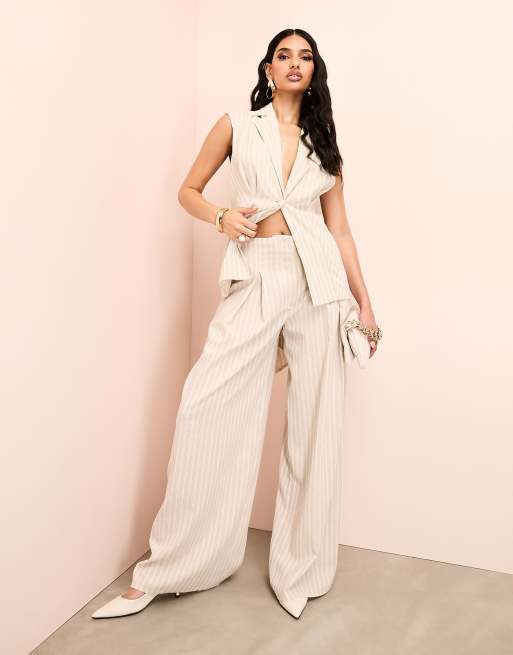 ASOS LUXE - Gestreepte pantalon met linnen-look en wijde pijpen