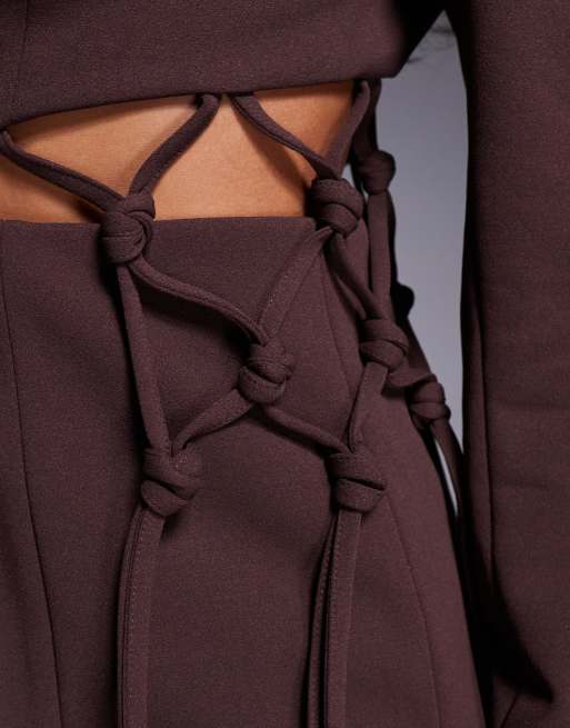 ASOS LUXE - Getailleerde blazer met macramé in chocoladebruin, deel van co-ord sets, 3 van 4