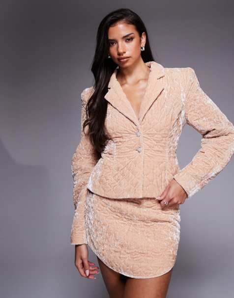 ASOS LUXE - Giacca trapuntata in velluto rosa chiaro in coordinato - view 1