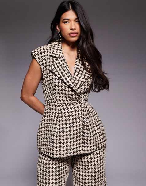 ASOS LUXE - Gilet de tailleur d'ensemble structuré à motif pied-de-poule - Chocolat - view 1