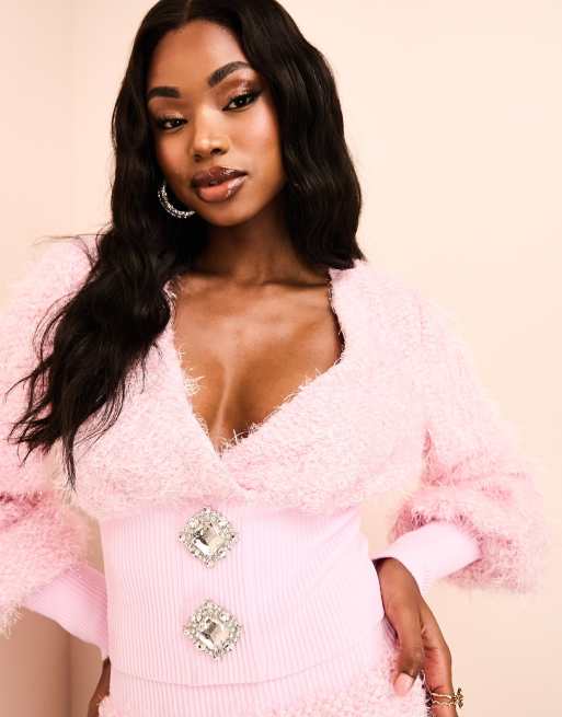 ASOS LUXE - Gilet en maille à col en V et boutons ornementés - Rose, 2 de 4