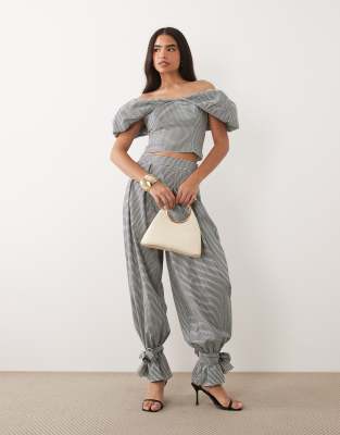 ASOS LUXE gingham off the shoulder peplum top and balloon pants