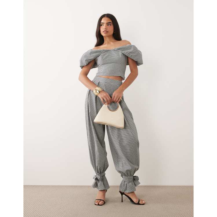 ASOS LUXE gingham off the shoulder peplum top and balloon pants