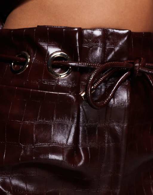 ASOS LUXE - Gonna midi color cioccolato effetto coccodrillo in coordinato, 3 di 5