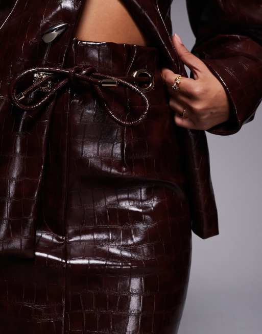 ASOS LUXE - Gonna midi color cioccolato effetto coccodrillo in coordinato, 5 di 5
