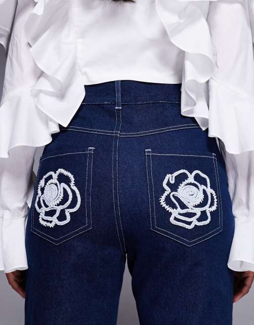 ASOS Luxe – Granatowe jeansy z prostymi nogawkami i zdobieniami, 4 z 5
