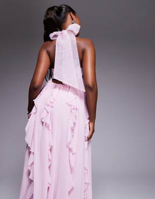Asos Luxe Halter Maxi Dress With Waterfall Ruffles In Purple