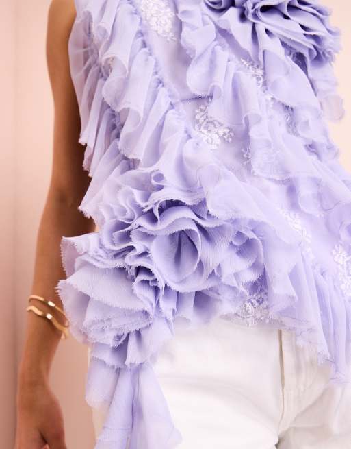 ASOS LUXE halter neck organza lace top with corsage details