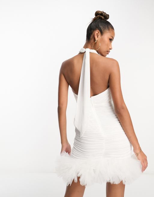 ASOS Backless Jumpsuit With High Neck And Tassle Back in White