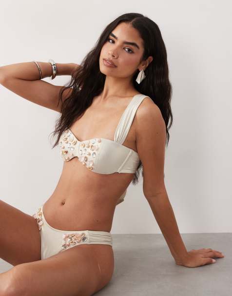 ASOS LUXE - Haut de bikini effet nacré avec détail coquillage - Blanc - view 1