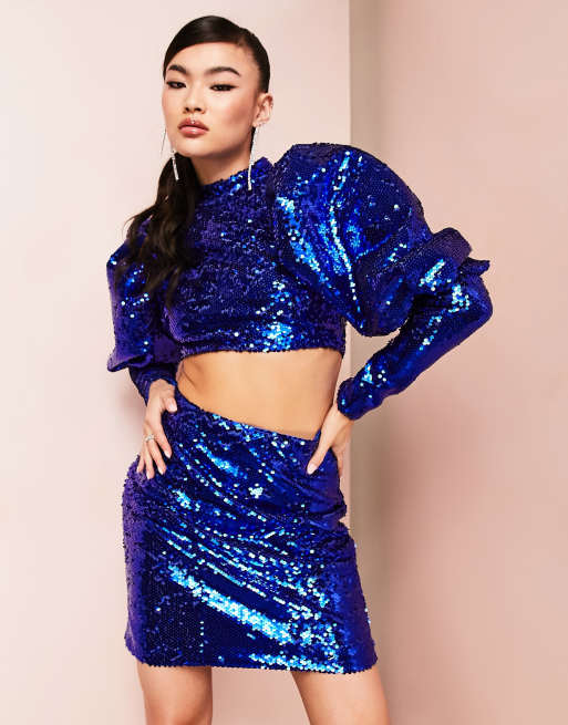 Blue sequin shop two piece