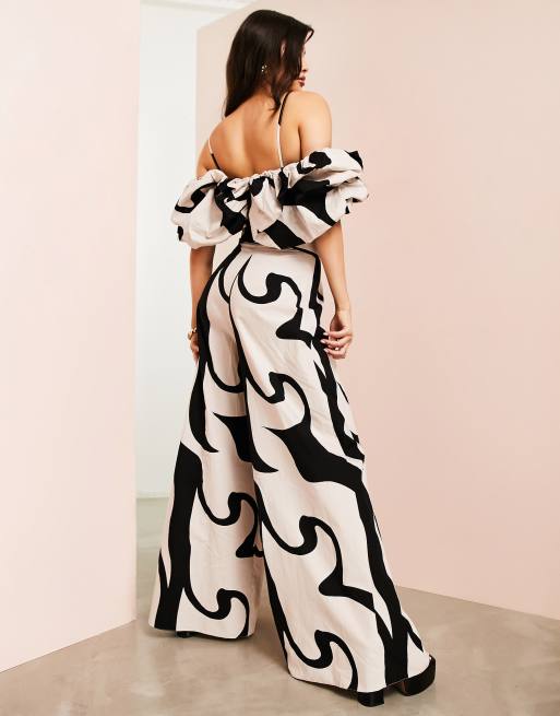 ASOS LUXE – Hose aus Baumwolle mit Wirbelmuster und weitem Bein, Kombiteil, 2 von 4