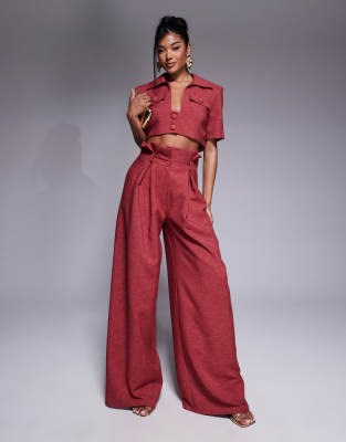 ASOS LUXE - Hose in Himbeerrot mit weitem Bein und Paperbag-Taille, Kombiteil-Rosa