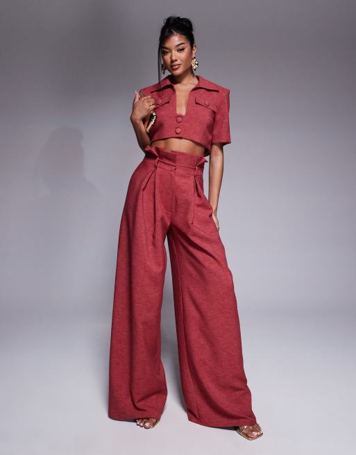 ASOS LUXE – Hose in Himbeerrot mit weitem Bein und Paperbag-Taille, Kombiteil