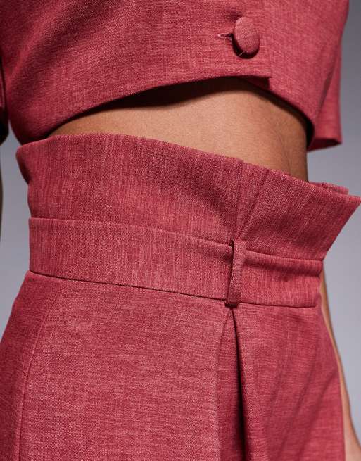 ASOS LUXE – Hose in Himbeerrot mit weitem Bein und Paperbag-Taille, Kombiteil, 4 von 5