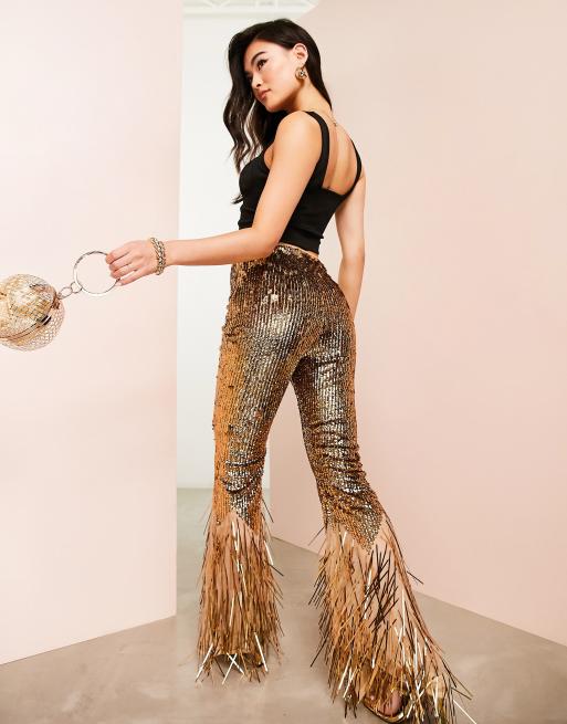 ASOS LUXE – Hose mit Fransenverzierung und Farbverlauf in Braun, 2 von 4