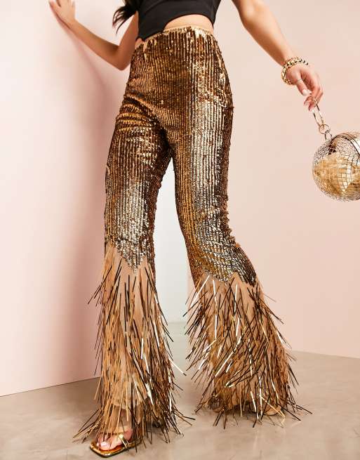 ASOS LUXE – Hose mit Fransenverzierung und Farbverlauf in Braun, 4 von 4