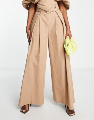 ASOS LUXE - Hose mit weitem Bein aus Baumwolle in Kamelbraun