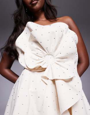 Asos Luxe Hot Fix Linen Structured Corsage Bandeau Mini Dress