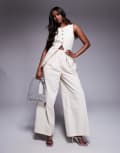 [ASOS LUXE] ASOS LUXE hot fix linen wide leg pants in stone (part of a set)-White 8 STONE