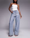 [ASOS LUXE] ASOS LUXE hotfix embellished wide leg jeans in light blue 4 BLUE