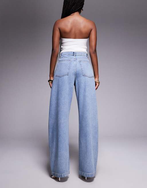 ASOS LUXE hotfix embellished wide leg jeans in light blue, 2 of 5