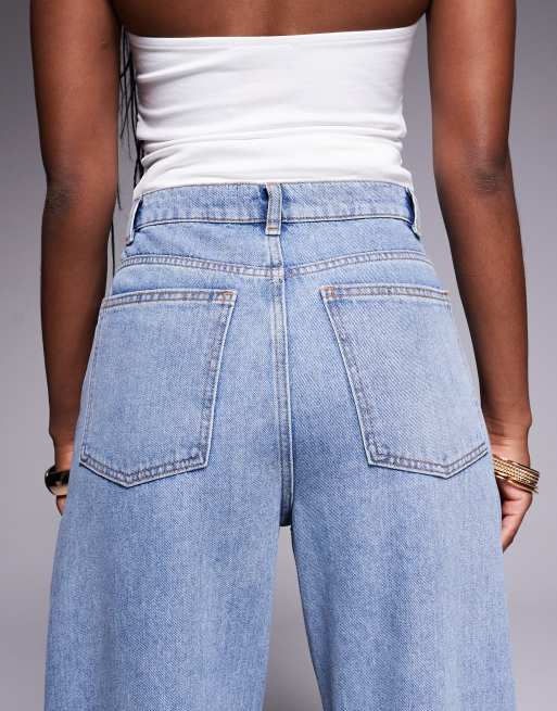 ASOS LUXE hotfix embellished wide leg jeans in light blue, 4 of 5