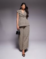 ASOS LUXE structured houndstooth vest and pants set in chocolate