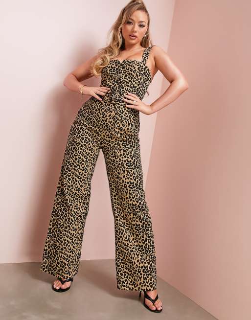 Leopard store denim jumpsuit