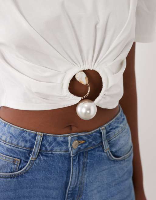 ASOS LUXE - Hvid cropped t-shirt med metaldetalje, 3 af 4