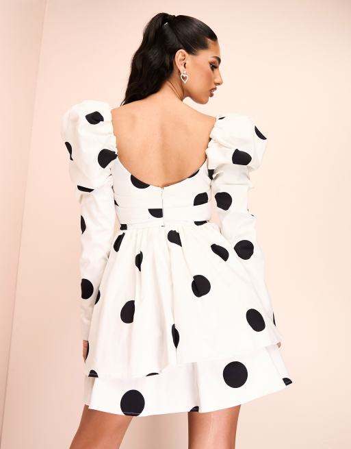 ASOS LUXE - Hvid minikjole med struktur og polkaprikker i bomuldssatin, 2 af 4