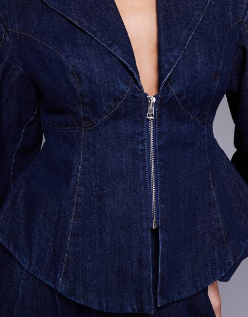 ASOS LUXE - Indigoblå korset-top med lynlås foran i denim - Del af sæt, 2 af 4