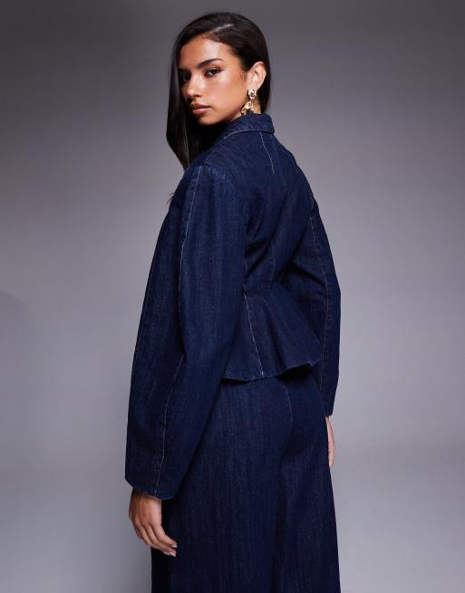 ASOS LUXE - Indigoblå korset-top med lynlås foran i denim - Del af sæt, 4 af 4