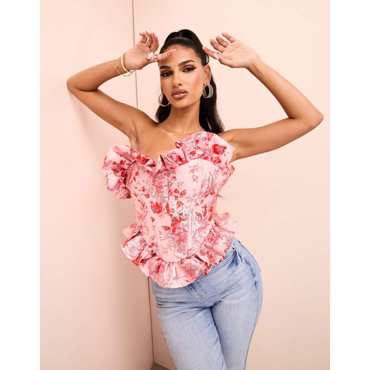 ELLACCI Women's Tassel Rhinestone Denim Bustier Crop Top