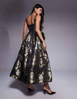 Asos Luxe Jacquard 3d Floral Maxi Dress In Multi