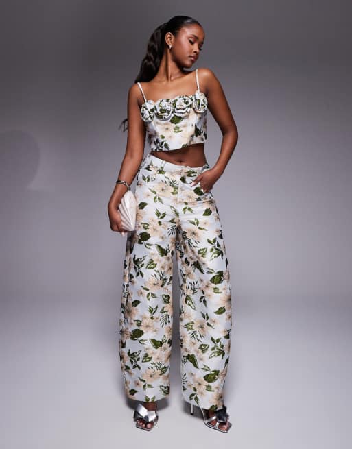ASOS LUXE jacquard 3D floral top in floral print - part of a set