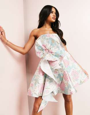 Floral Bandeau Draped Hem Mini Dress