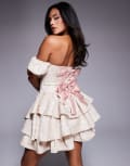 [ASOS LUXE] ASOS LUXE jacquard bandeau mini dress with bow back in cream-White 8 CREAM