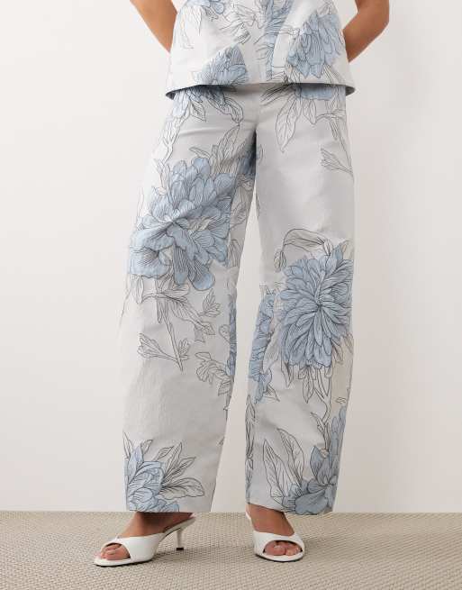 ASOS LUXE jacquard barrel pants in blue floral - part of a set, 5 of 5