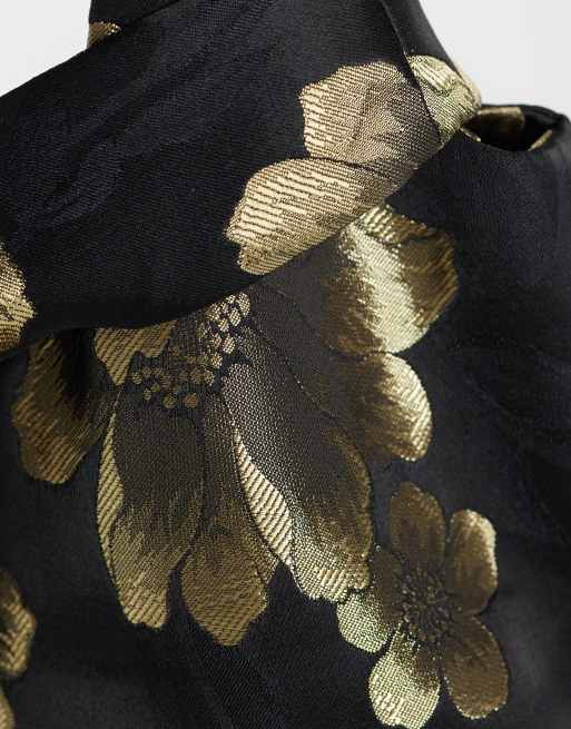 ASOS LUXE jacquard clutch med blød loop-through-detalje i sort og guld, 3 af 4