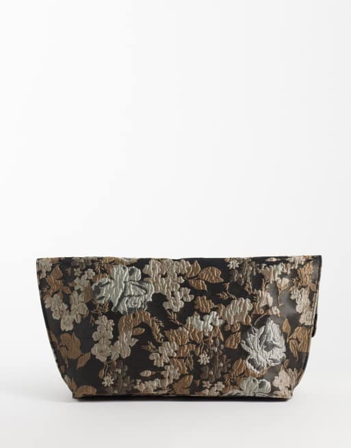 ASOS LUXE jacquard clutch med mjuk vikbar överdel i svart och guld, 4 av 4