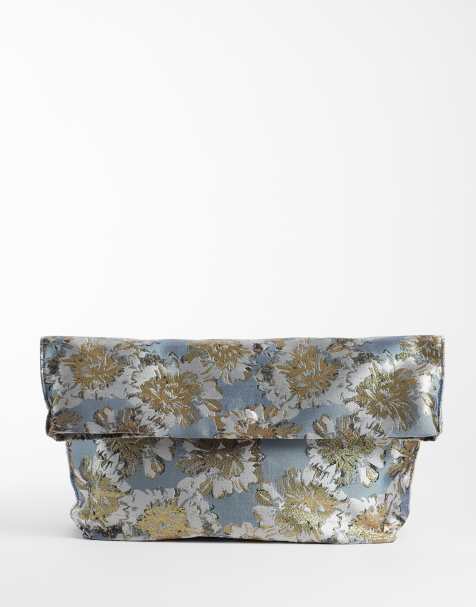 ASOS LUXE Jacquard-Clutch mit weichem Überschlag in Blau und Gold - view 1