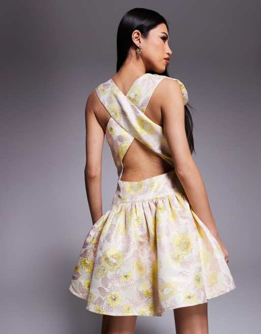 ASOS LUXE jacquard corsage mini skater dress in shimmer floral