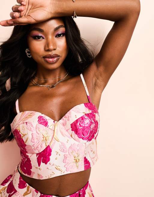 ASOS LUXE jacquard cupped bralet in pink floral (part of a set)